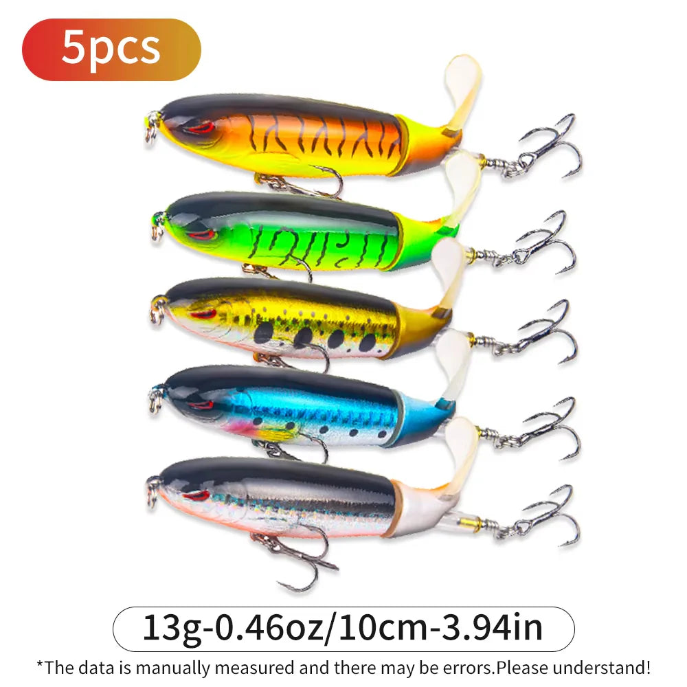 5/10 PCS Topwater Rotating Tail Fishing Lure – Loud Splash Prop Bait