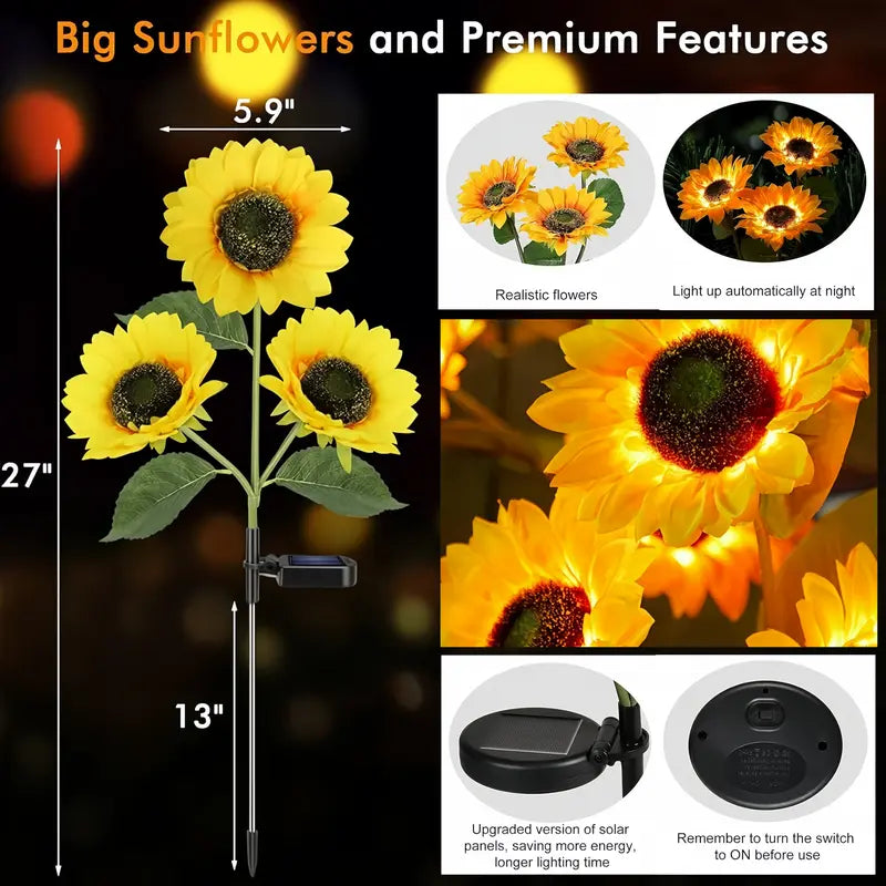 2pcs Solar LED Sunflower Garden Lights