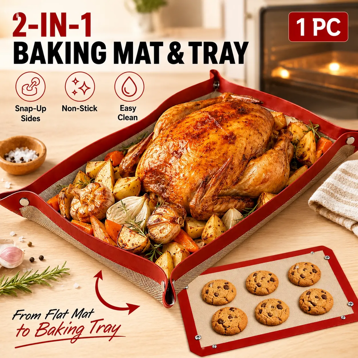 2-in-1 Reusable Nonstick Baking Mat & Roasting Tray