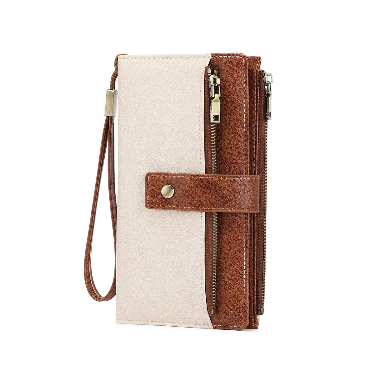 Women’s RFID Blocking Long Trifold Leather Wallet with Wristlet