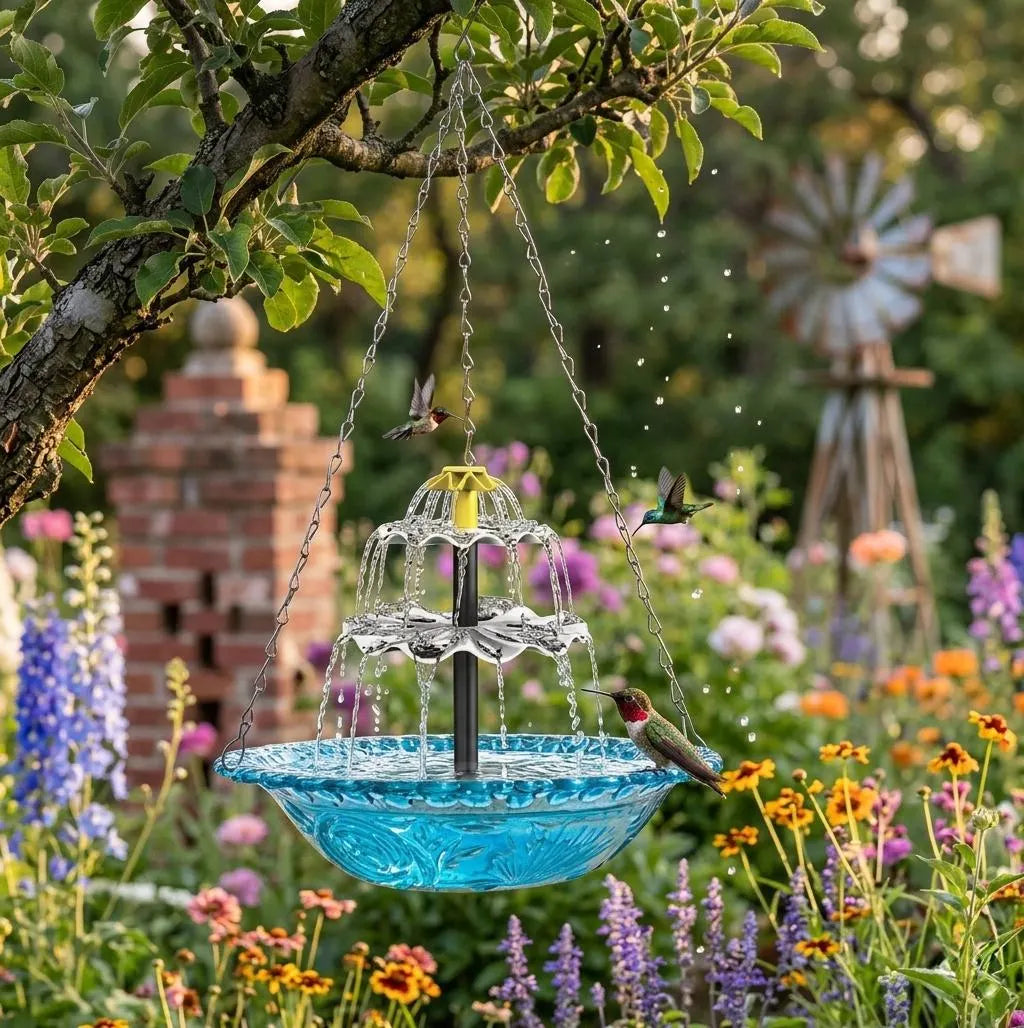 Solar Cascade Hanging Bird Bath Fountain