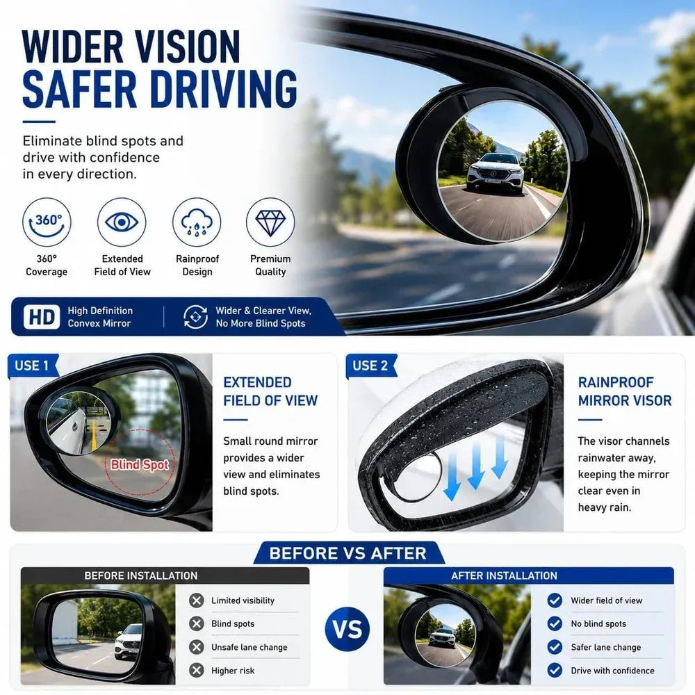 2-in-1 Side Mirror Rain Visors with Blind Spot Mirrors