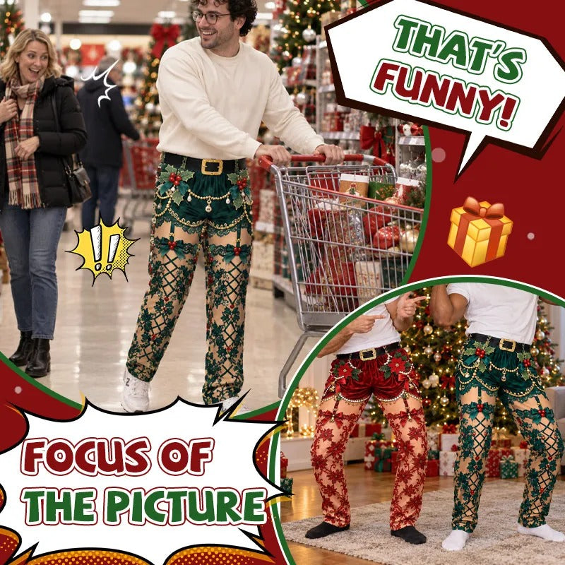 Funny Christmas Pajama Pants – Fake Underwear Optical Illusion