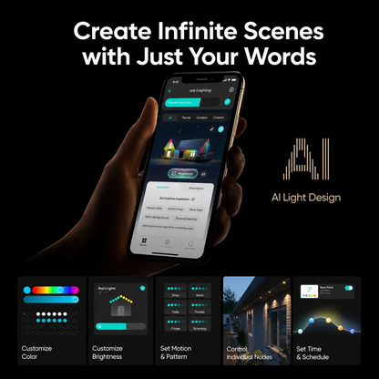 Smart Permanent Outdoor LED Lights with App Control & RGB Colors