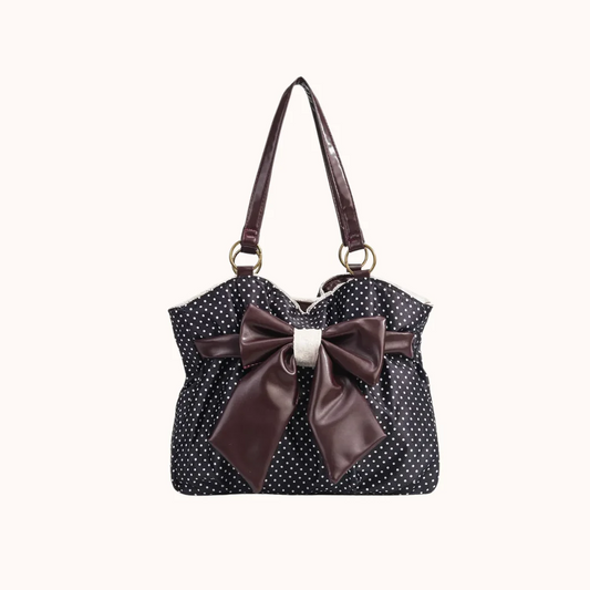 Vintage Polka Dot Tote Bag – Cutecore Bow Shoulder Purse with Lace Trim