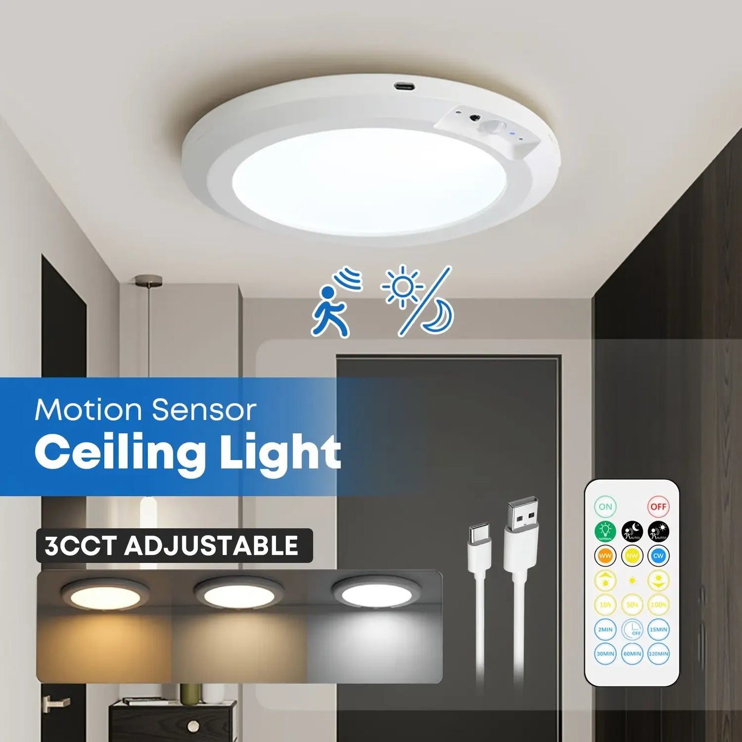 Motion Sensor Rechargeable Ceiling Light – Wireless Magnetic LED Light