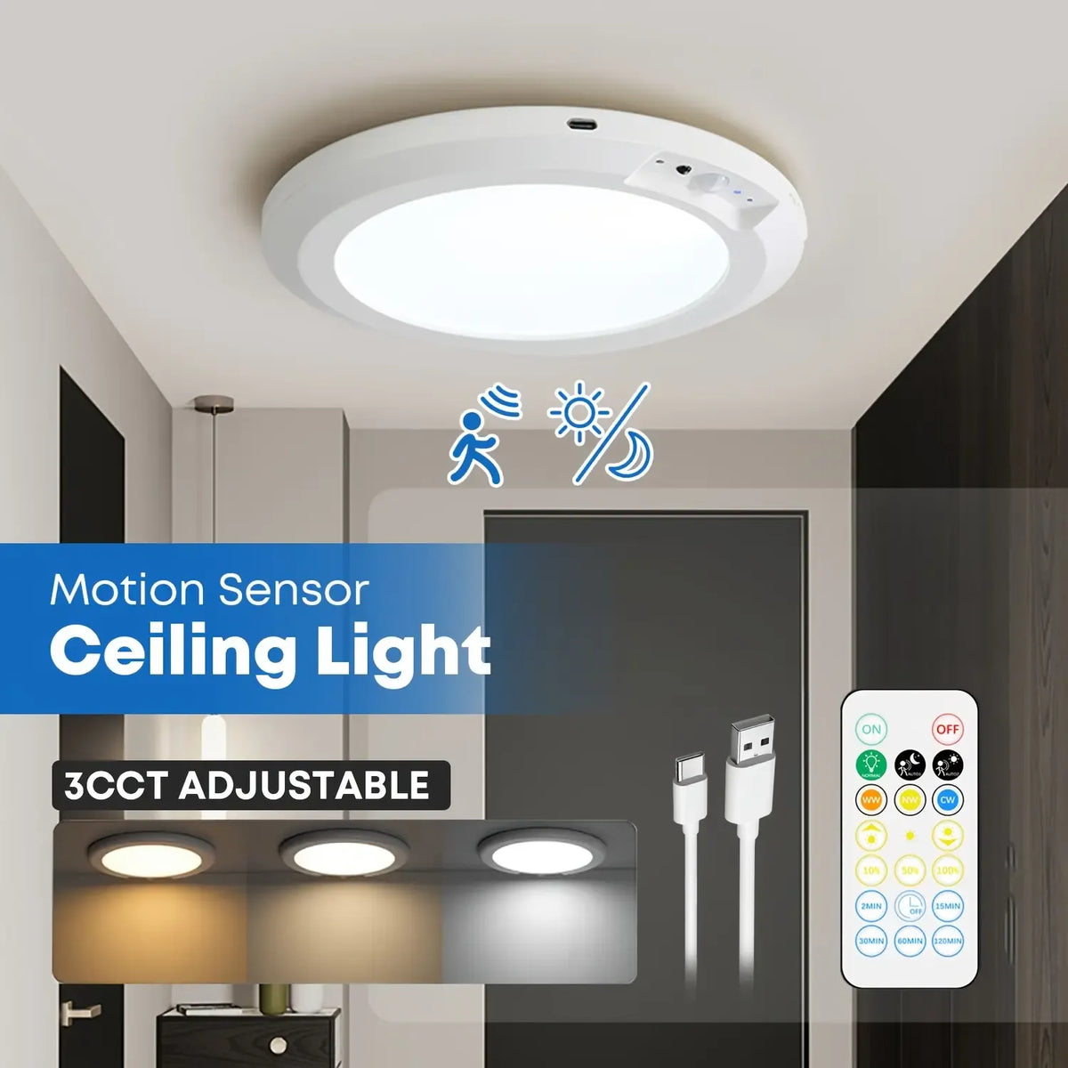 Motion Sensor Rechargeable Ceiling Light – Wireless Magnetic LED Light
