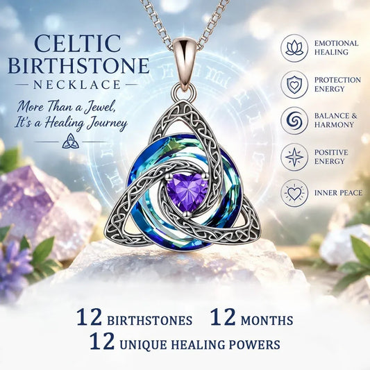 Birthstone Celtic Trinity Knot Necklace – Silver-Plated Crystal Pendant