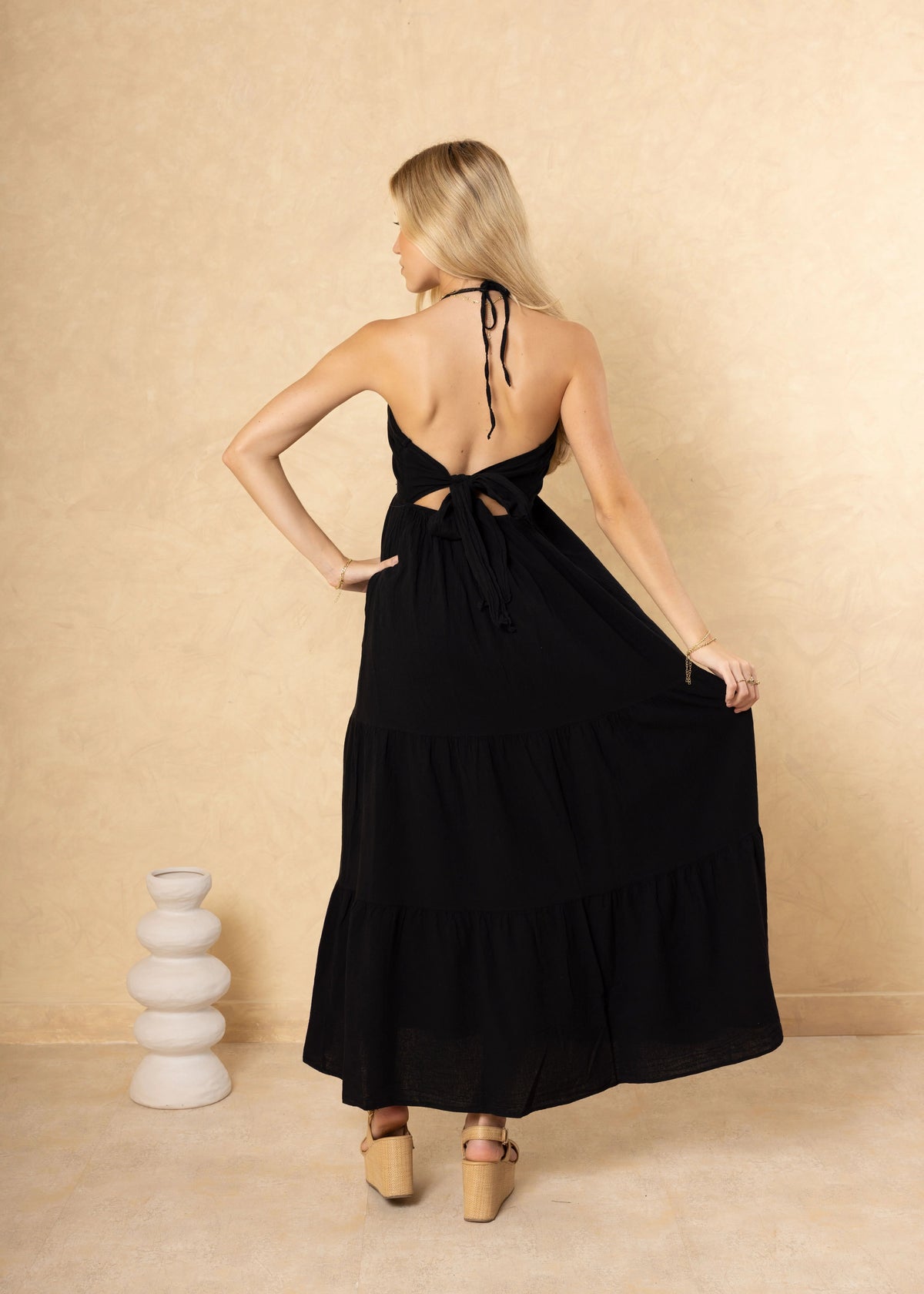 Women’s Halter Backless Maxi Dress – Ruffle A-Line Summer Dress