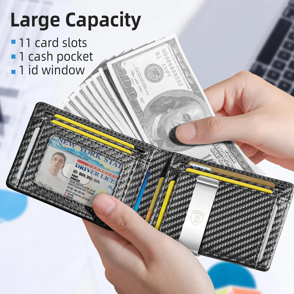2026 Slim Carbon Fiber RFID Wallet for Men – 11 Card Slots Minimalist Front Pocket Wallet