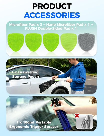 Extendable Windshield Cleaner Tool with 5 Microfiber Pads