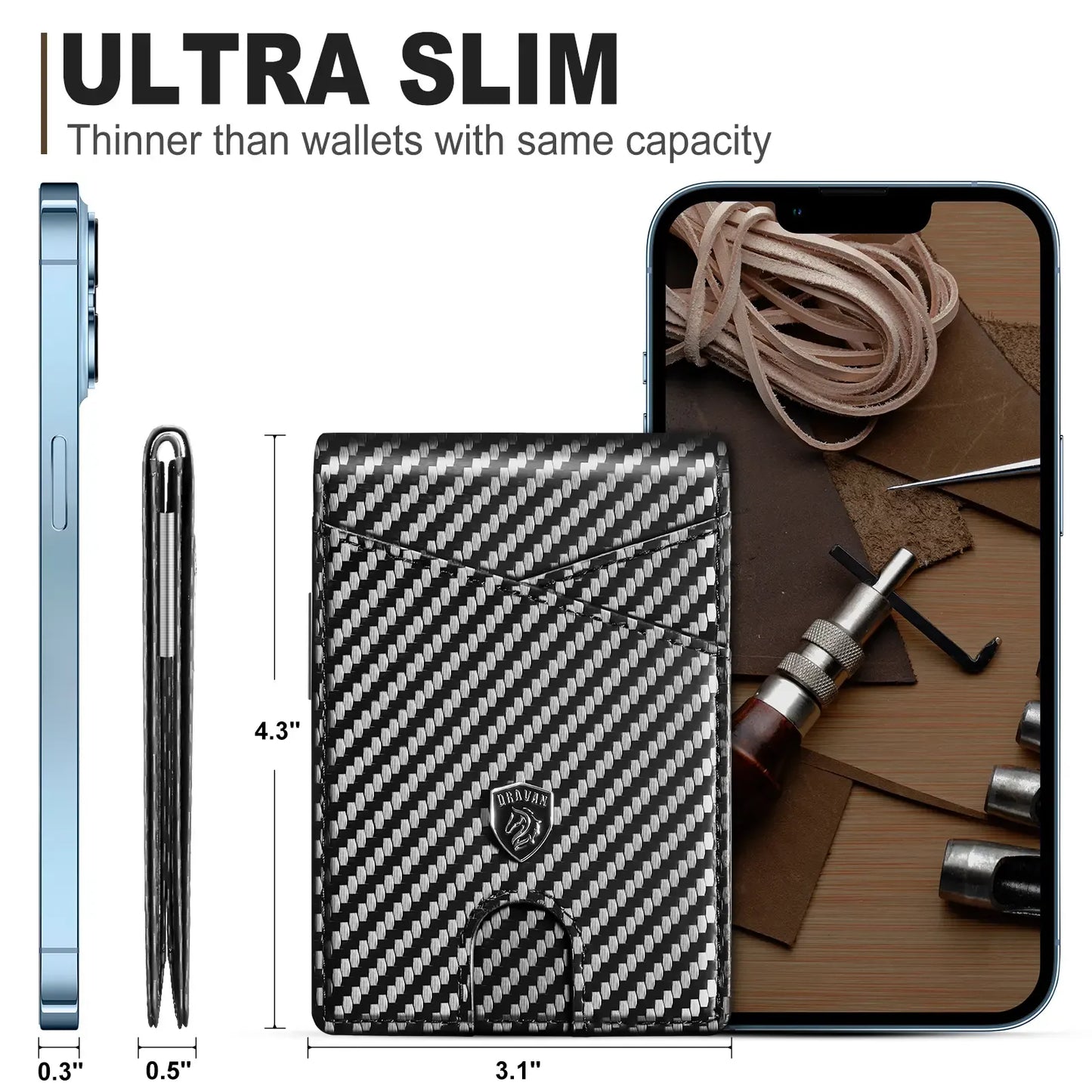 2026 Slim Carbon Fiber RFID Wallet for Men – 11 Card Slots Minimalist Front Pocket Wallet
