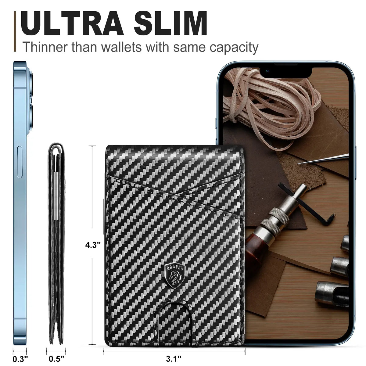 2026 Slim Carbon Fiber RFID Wallet for Men – 11 Card Slots Minimalist Front Pocket Wallet