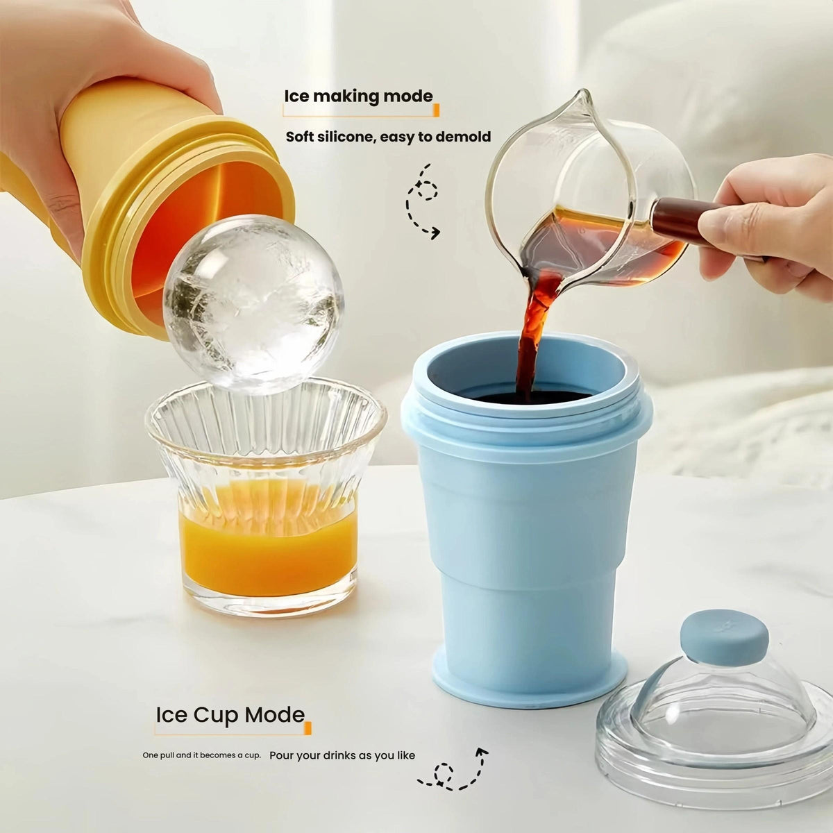 Foldable Silicone Ice Ball Cup – 2-in-1 Drink & Mold