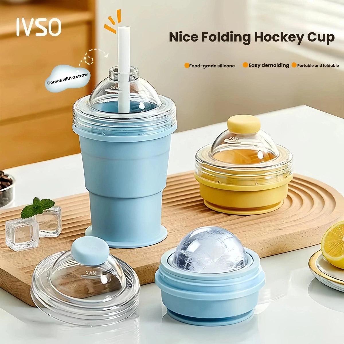 Foldable Silicone Ice Ball Cup – 2-in-1 Drink & Mold