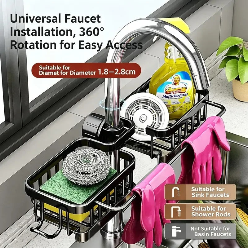 Sink Organizer Rack – Hanging Faucet Drain Rack with Drip Tray