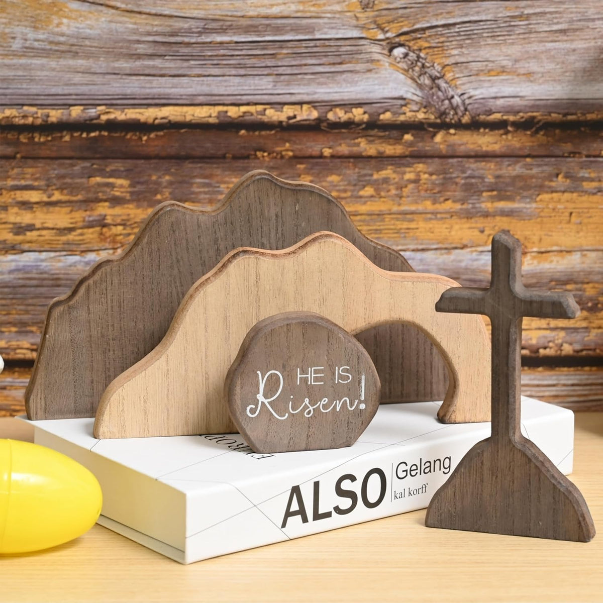 Wooden Empty Tomb Easter Scene - Jesus Resurrection Cross Decor for Home