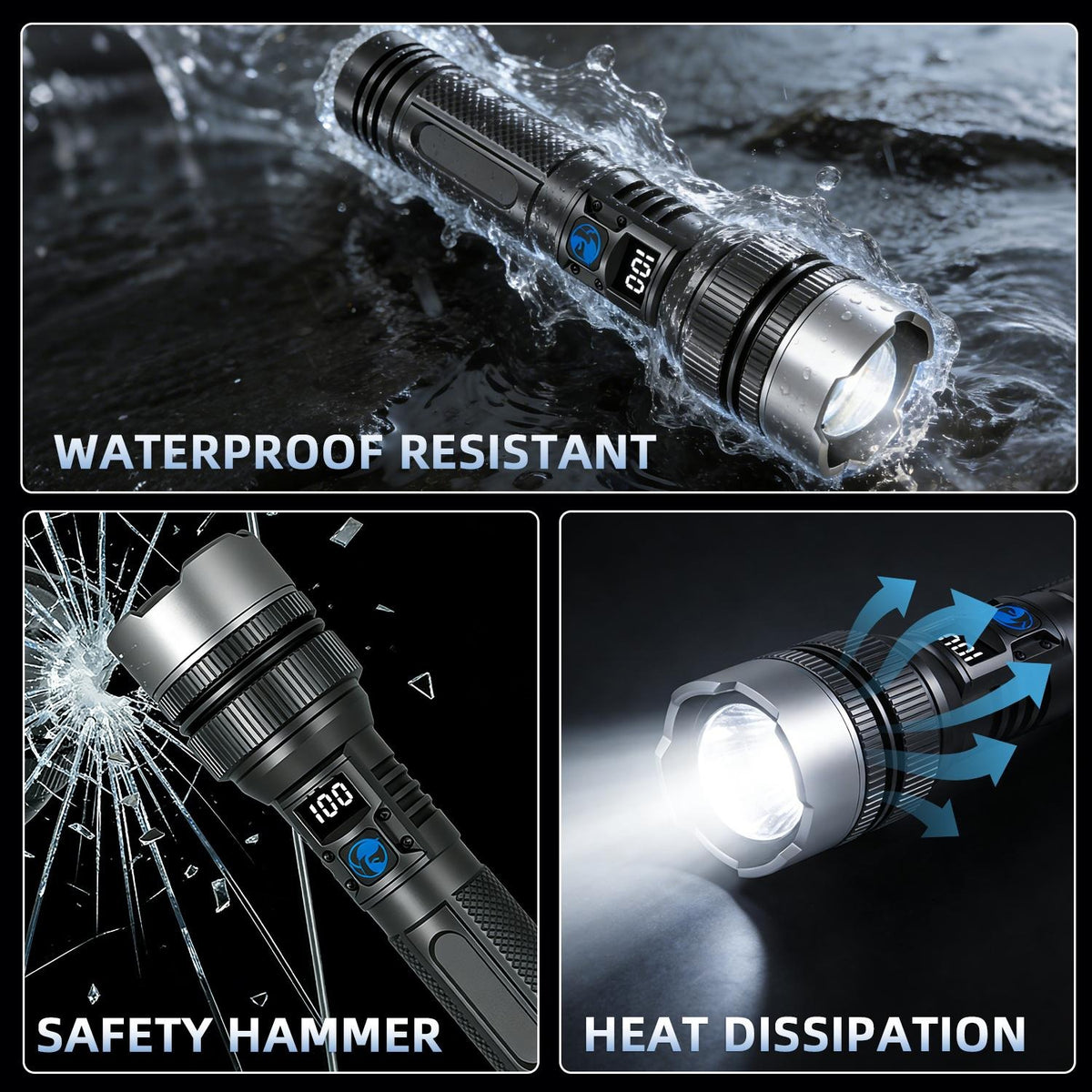 2-in-1 Rechargeable Flashlight Power Bank – Waterproof Zoomable LED Light