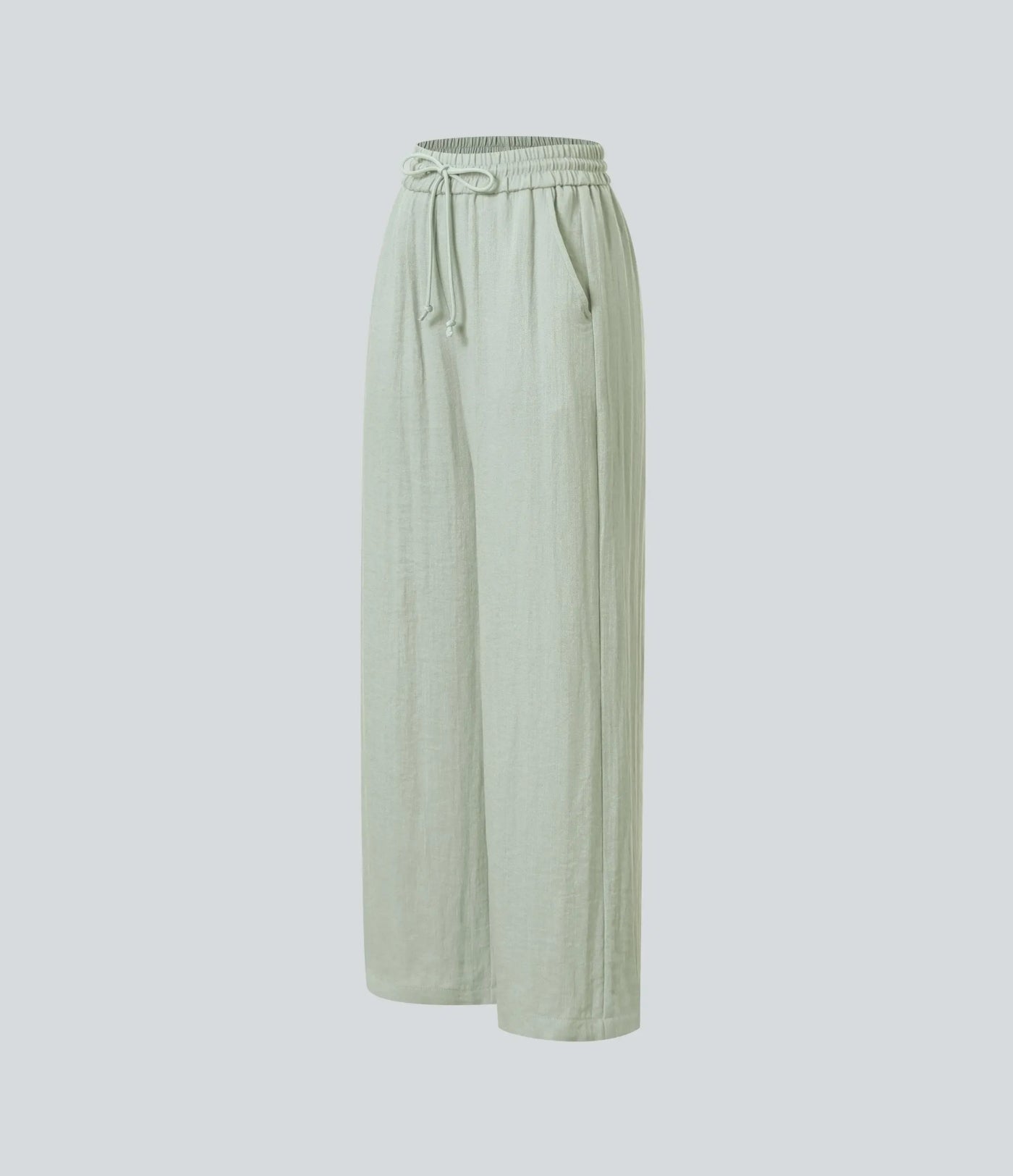 High Waisted Wide Leg Linen-Feel Drawstring Pants with Pockets