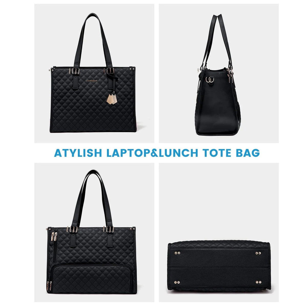 Lunch Tote Bag for Women – Quilted Laptop Handbag with Insulated Lunch Compartment