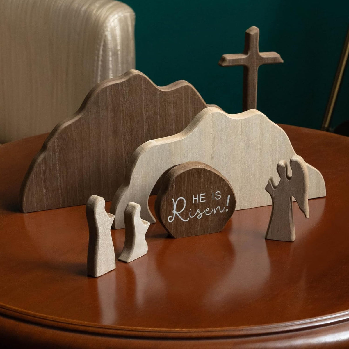 Wooden Empty Tomb Easter Scene - Jesus Resurrection Cross Decor for Home