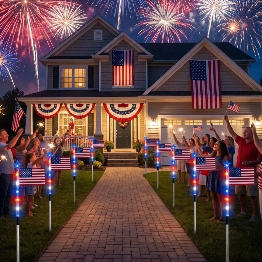 8-Piece Solar Flag Light Set – 8 Lighting Modes Patriotic Garden & Pathway Decor