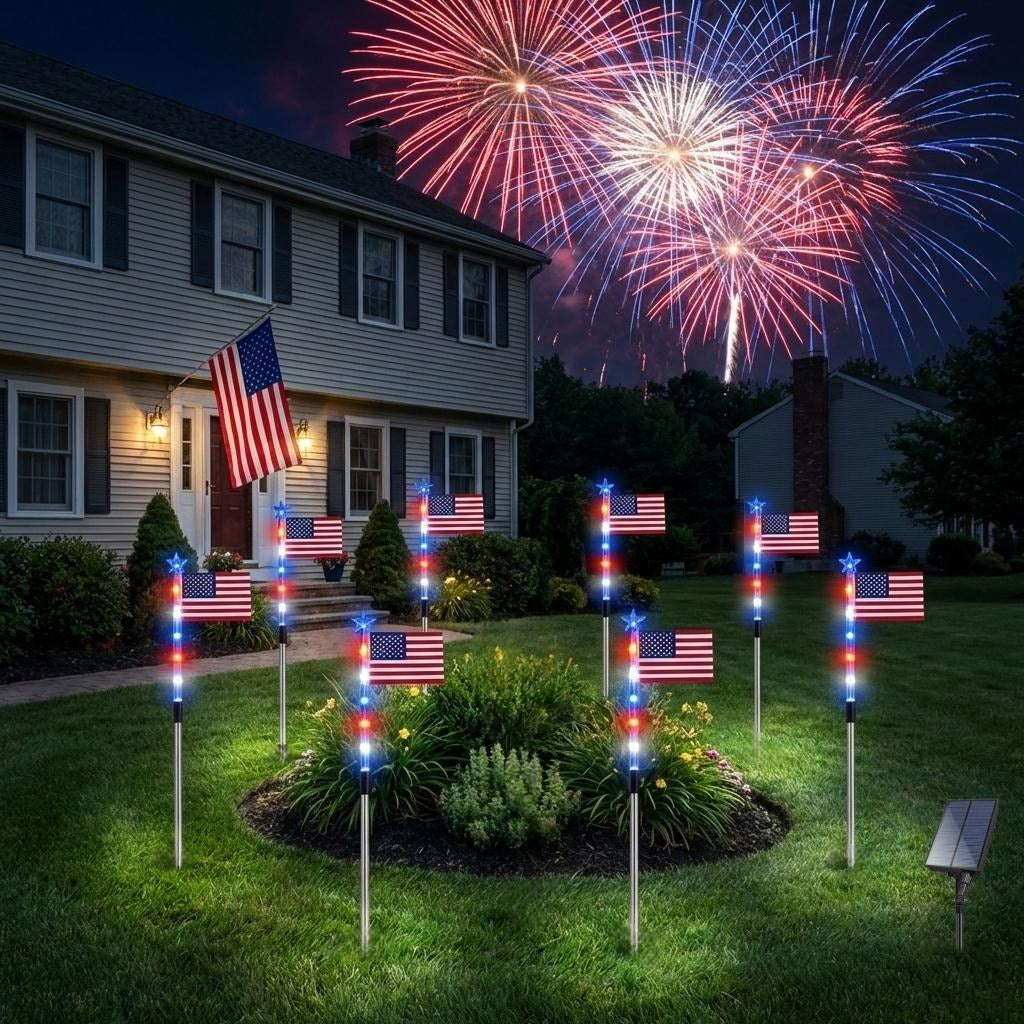 8-Piece Solar Flag Light Set – 8 Lighting Modes Patriotic Garden & Pathway Decor