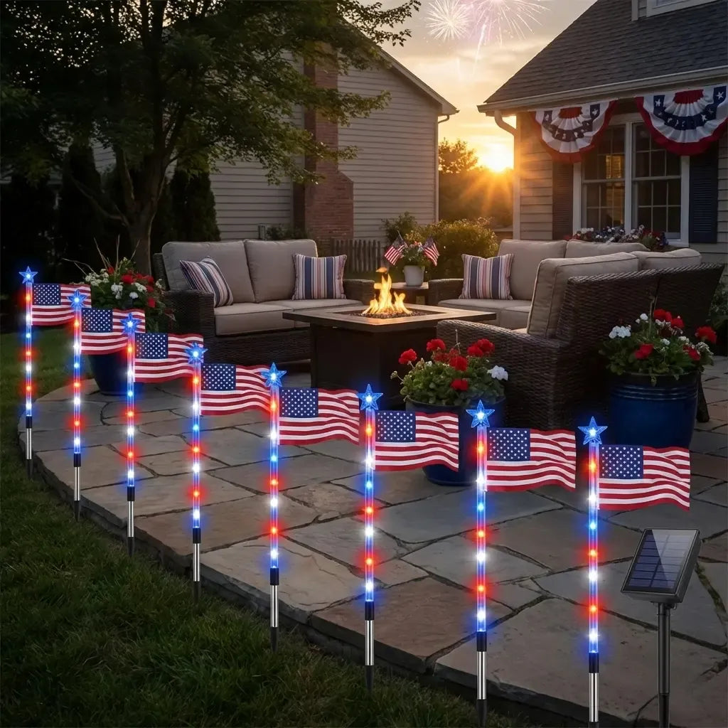 8-Piece Solar Flag Light Set – 8 Lighting Modes Patriotic Garden & Pathway Decor