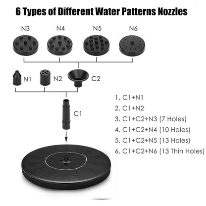 Solar Fountain Pump with 6 Nozzles – Floating Garden Water Feature