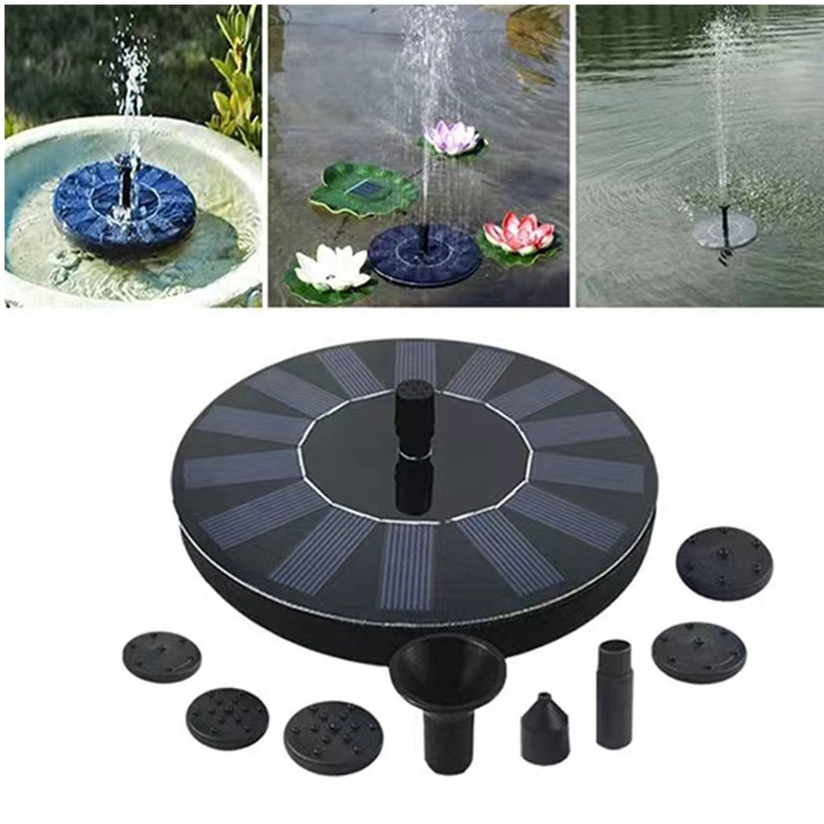 Solar Fountain Pump with 6 Nozzles – Floating Garden Water Feature