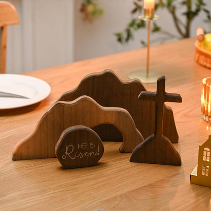 Wooden Empty Tomb Easter Scene - Jesus Resurrection Cross Decor for Home