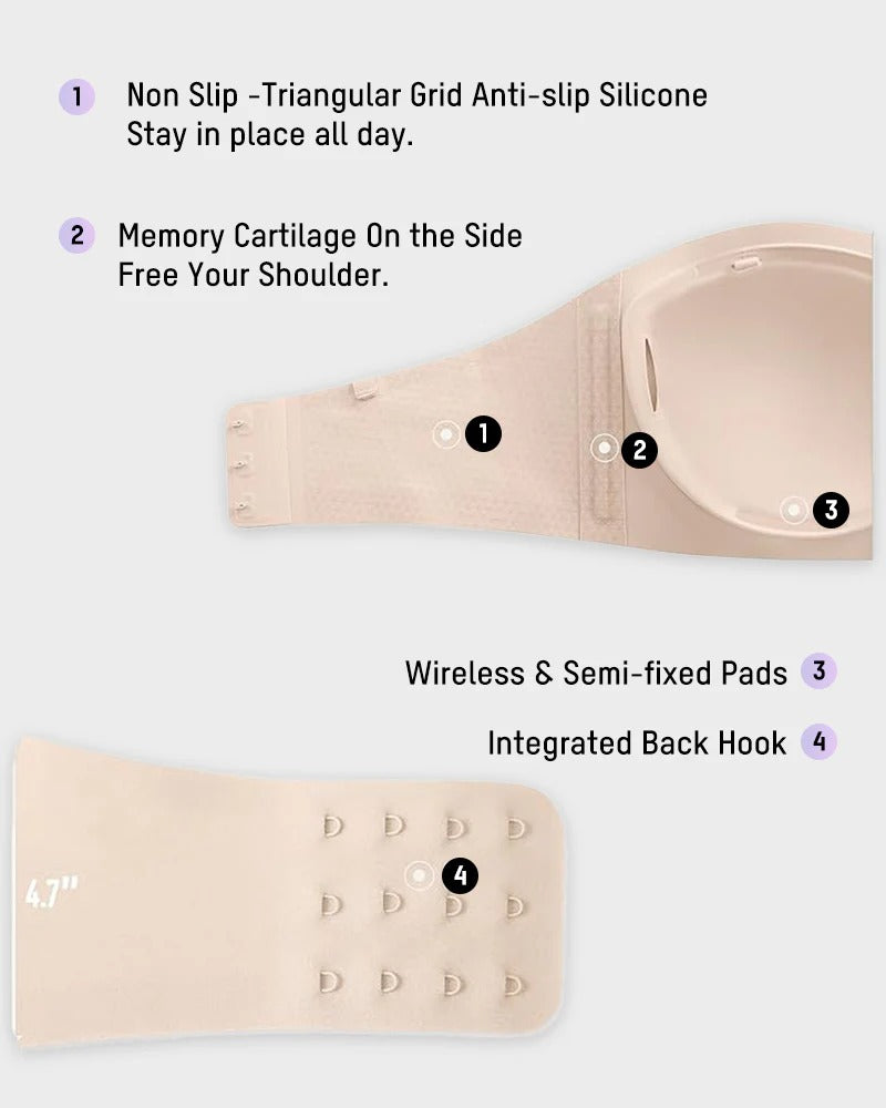 Strapless Wireless Padded Bandeau Bra – Non-Slip Seamless Comfort