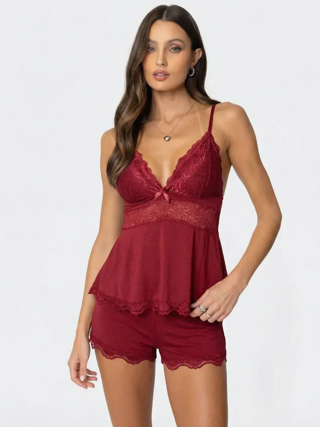 Lace Trim Cami & Shorts Pajama Set for Women