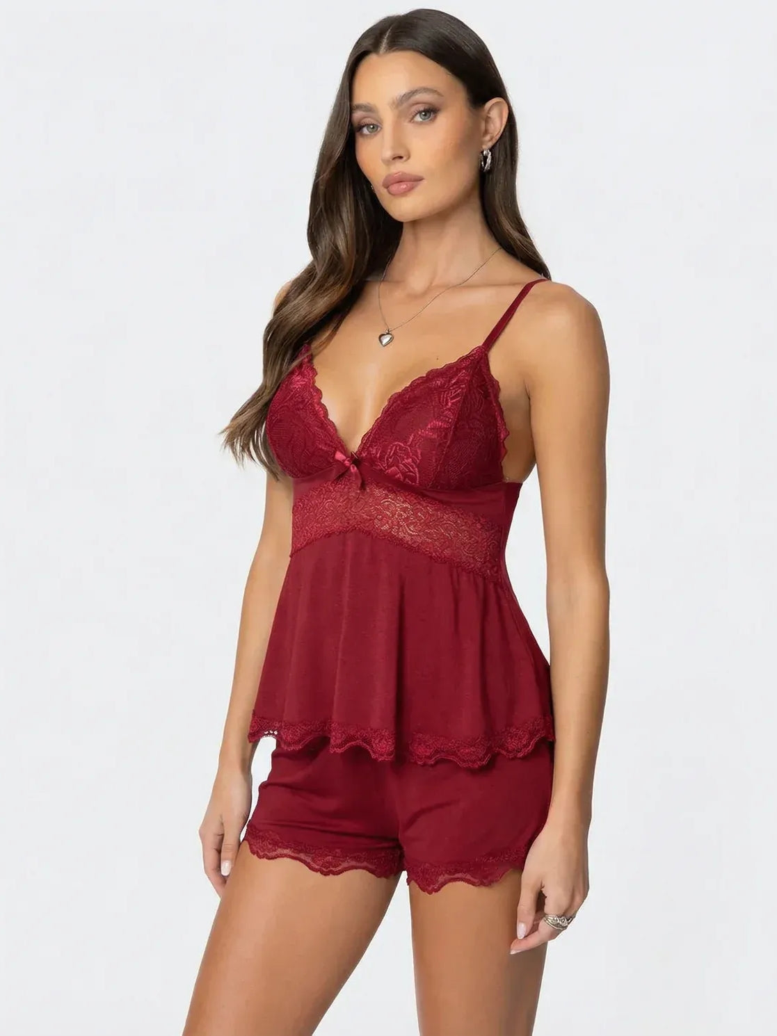 Lace Trim Cami & Shorts Pajama Set for Women