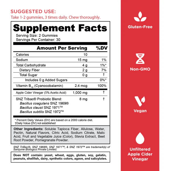 Zero Sugar 3-in-1 Gut Health Gummies – ACV + Probiotics + Vitamins
