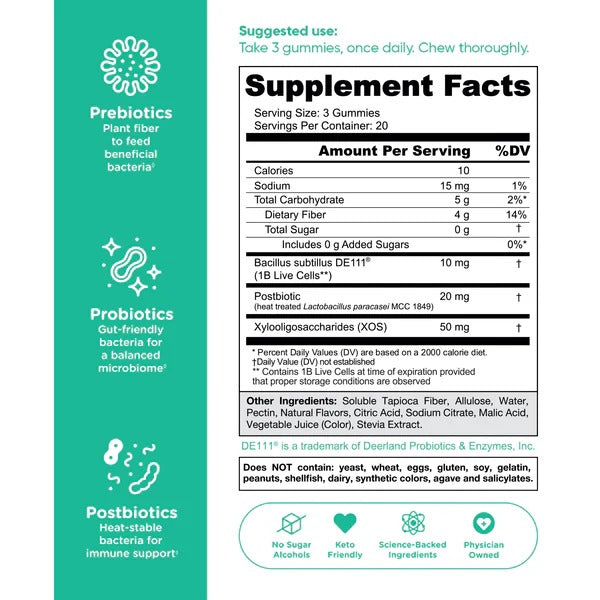 Zero Sugar 3-in-1 Gut Health Gummies – ACV + Probiotics + Vitamins