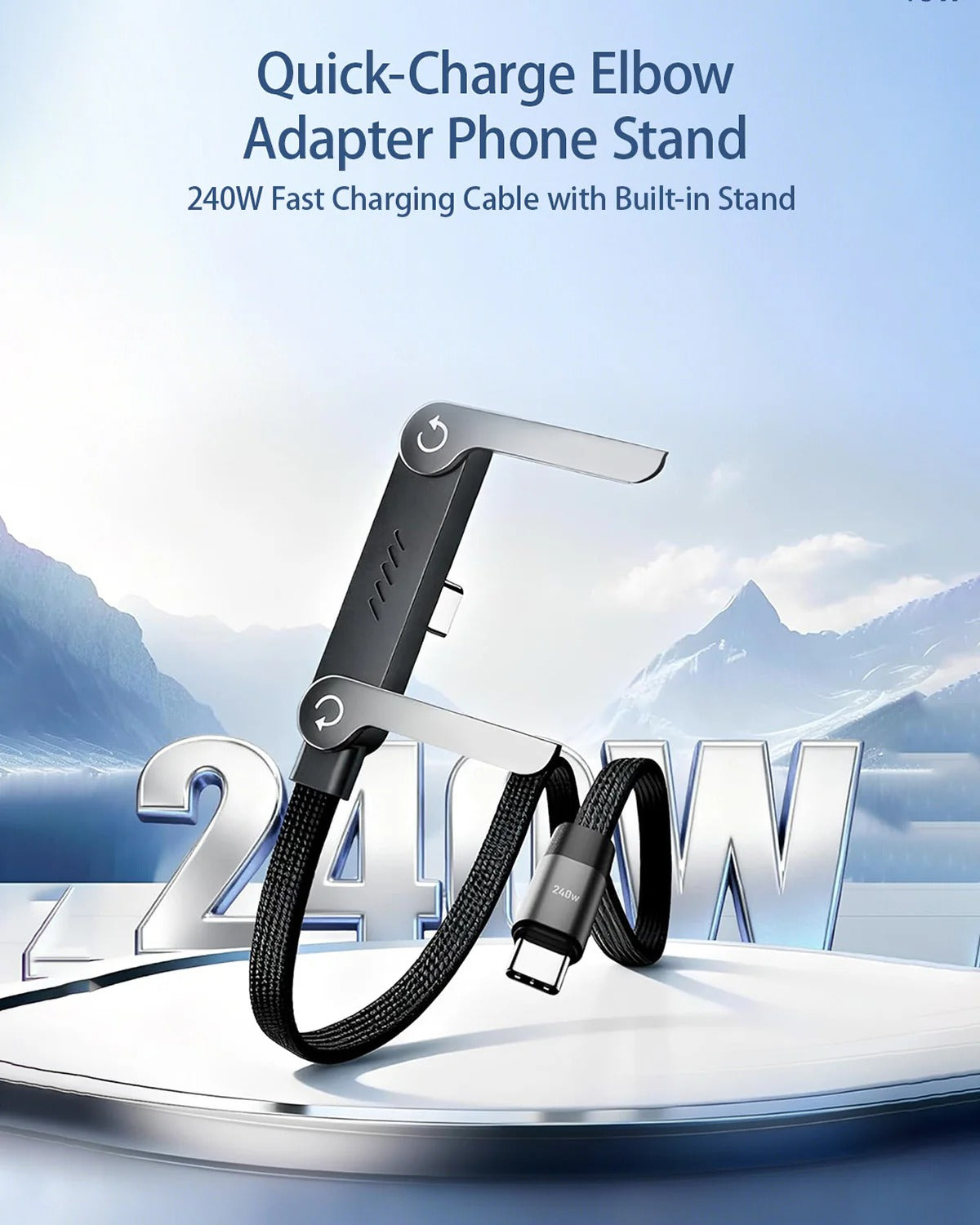 2-in-1 Invisible Stand 240W Fast Charging Cable – 5ft Type-C Side Connector（2 PCS)