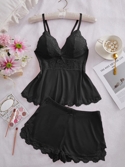 Lace Trim Cami & Shorts Pajama Set for Women