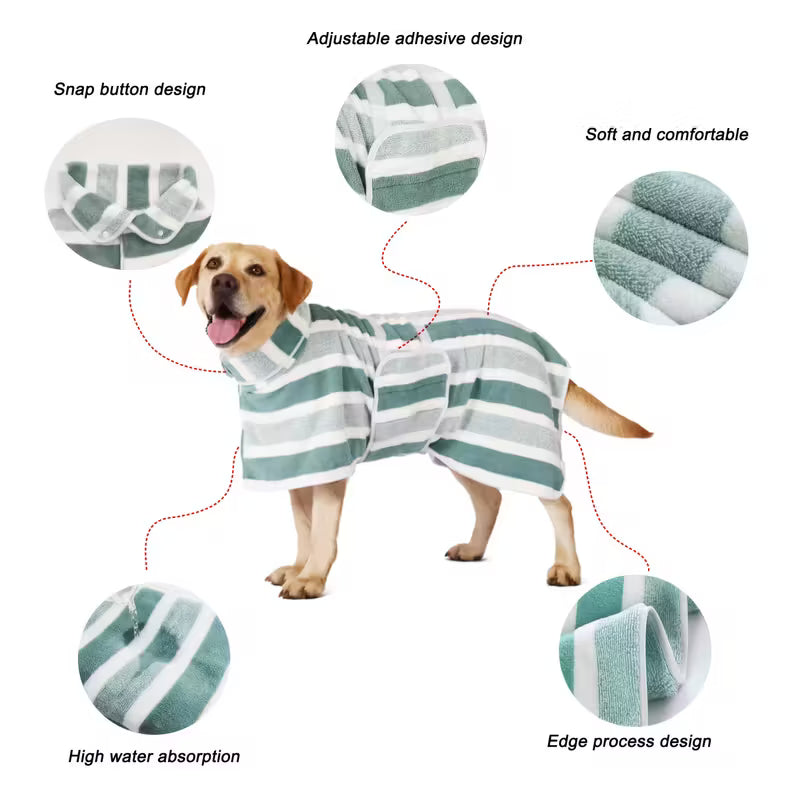 Quick-Dry Dog Bathrobe – Super Absorbent Adjustable Pet Towel Coat