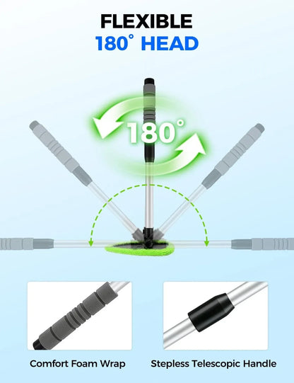 Extendable Windshield Cleaner Tool with 5 Microfiber Pads