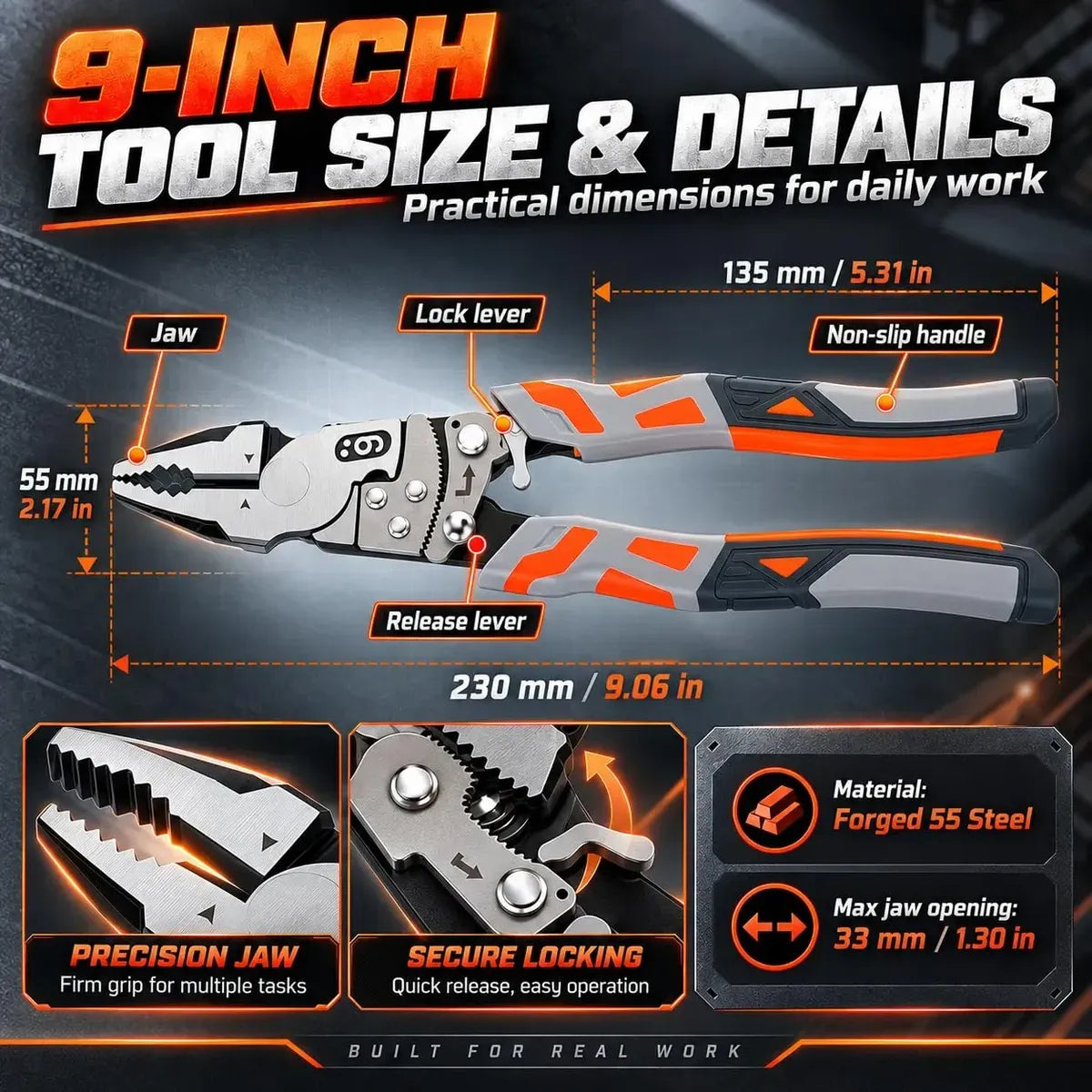 9-Inch Self-Locking Anti-Slip Ratchet Pliers