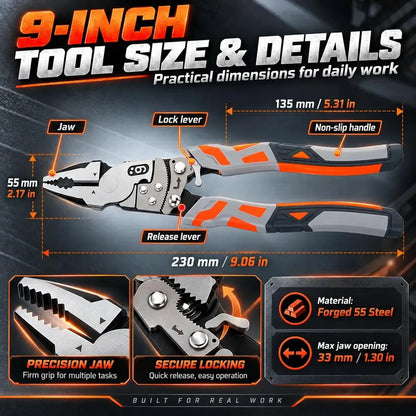 9-Inch Self-Locking Anti-Slip Ratchet Pliers