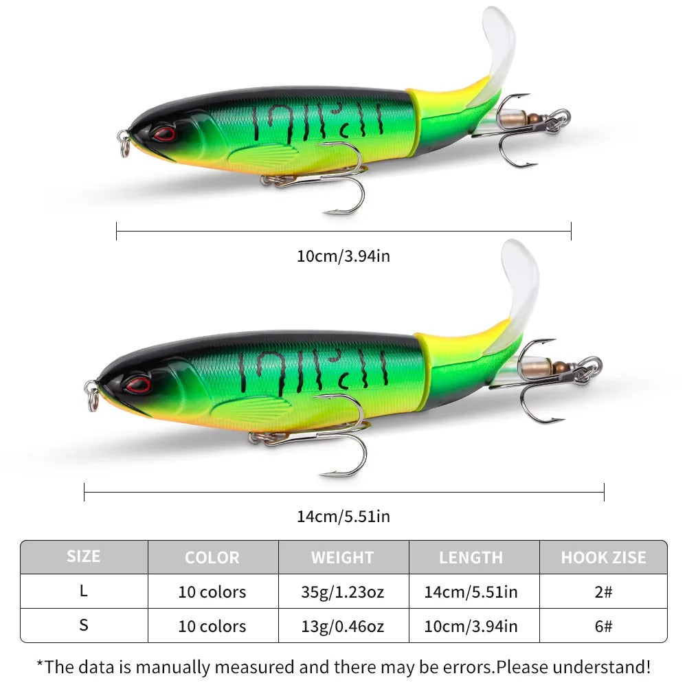 5/10 PCS Topwater Rotating Tail Fishing Lure – Loud Splash Prop Bait