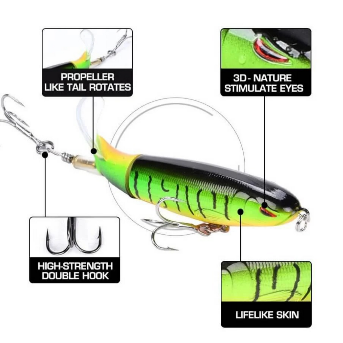 5/10 PCS Topwater Rotating Tail Fishing Lure – Loud Splash Prop Bait