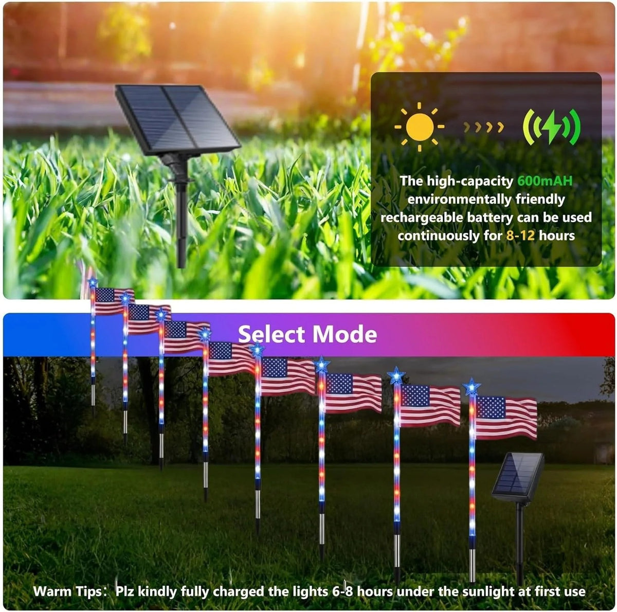 8-Piece Solar Flag Light Set – 8 Lighting Modes Patriotic Garden & Pathway Decor
