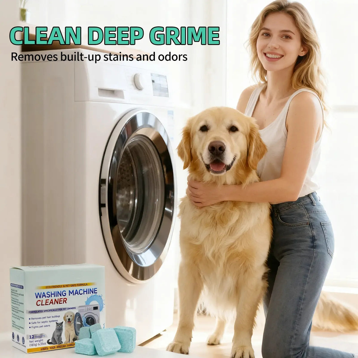Eco-Friendly Washing Machine Cleaner 12ct - Removes Pet Hair & Odor Neutralizer
