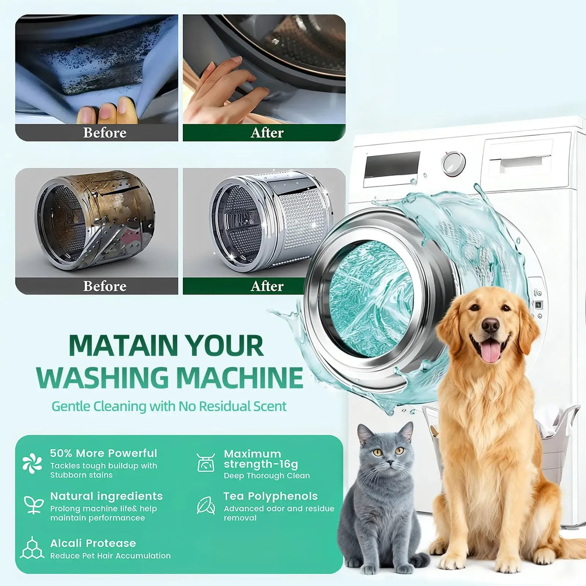 Eco-Friendly Washing Machine Cleaner 12ct - Removes Pet Hair & Odor Neutralizer