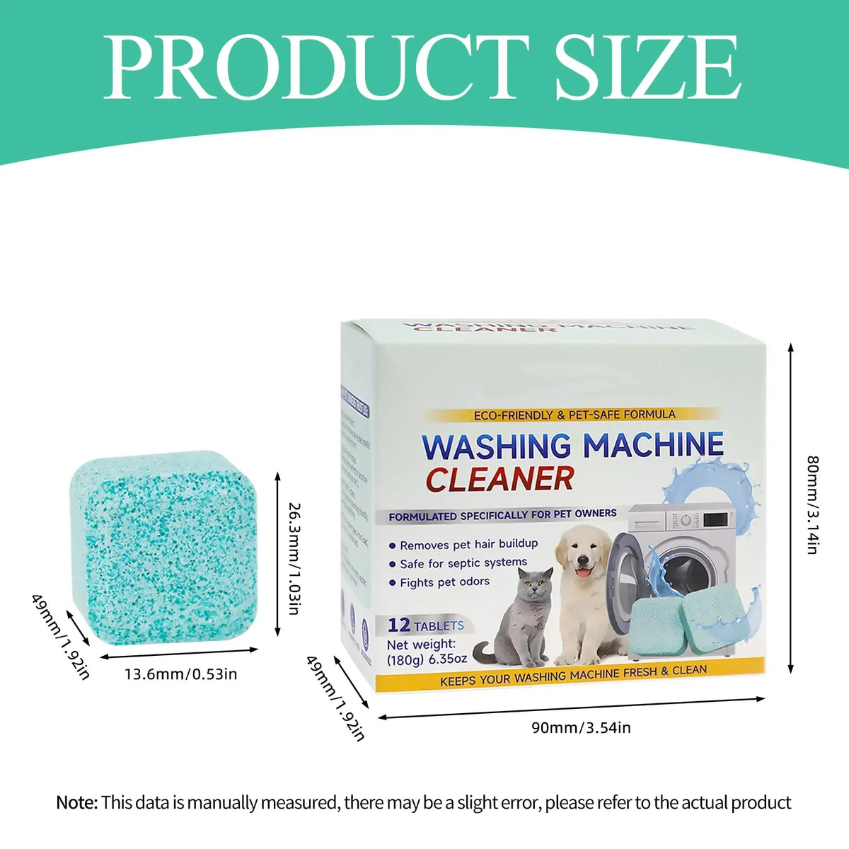 Eco-Friendly Washing Machine Cleaner 12ct - Removes Pet Hair & Odor Neutralizer