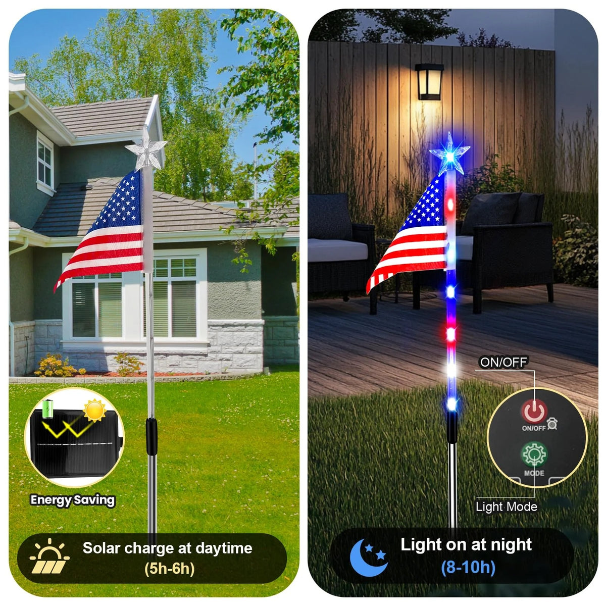 8-Piece Solar Flag Light Set – 8 Lighting Modes Patriotic Garden & Pathway Decor