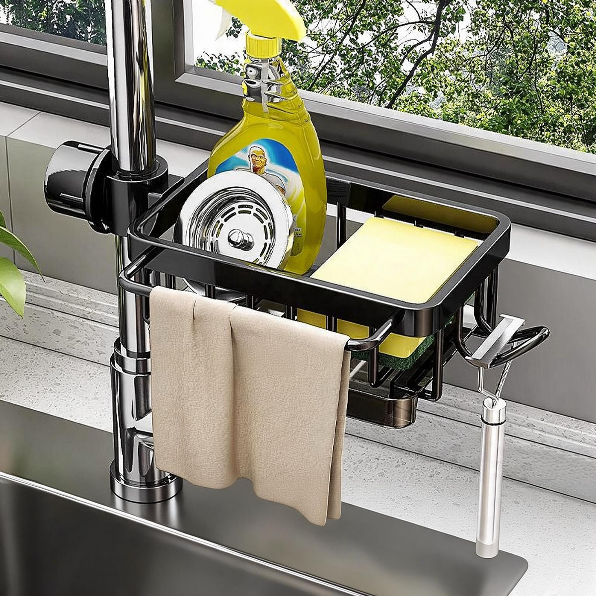 Sink Organizer Rack – Hanging Faucet Drain Rack with Drip Tray